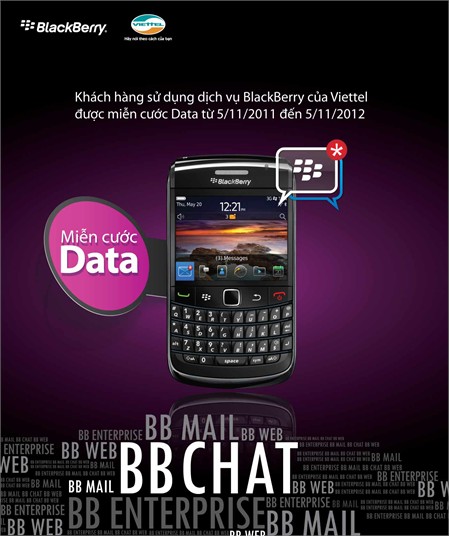Chính sách ưu đãi mới cho khách sử dụng dịch vụ Blackberry của Viettel